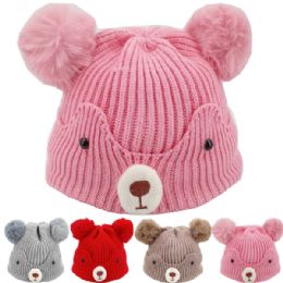 24 Bulk Kid's Winter Beanie Hat - Cute Bear With Ears Design
