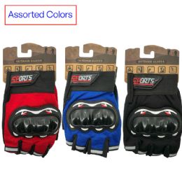 24 Bulk Fingerless Motorcycle Gloves With Hard Knuckle Red Black Blue