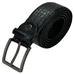 24 Bulk Mens Leather Belt Crocodile Pattern Black Mixed Sizes