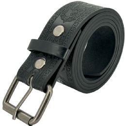 24 Bulk Western Belts For Women And Men - Flower Engraved Black Color