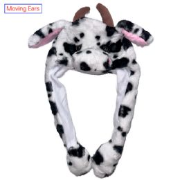 12 Bulk Animal Hat With Ears Moving - Cute Cow Design
