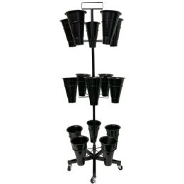 12 Bulk 3-Tier Rotating Mobile Display Rack For Crochet Flowers And Bouquets With 15 Plastic Vase