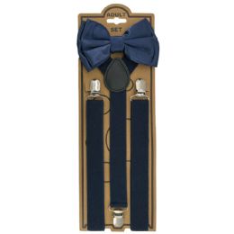 24 Bulk Adjustable Elastic Y Back Style Bowtie Suspender Set Navy Blue