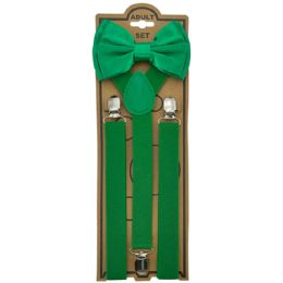 24 Bulk Adjustable Bowtie Suspender Set Green