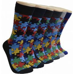 288 Bulk Men's Novelty Socks - 10-13 - Jigsaw