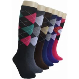 240 Bulk Ladies KneE-High Socks 9-11 - Argyle