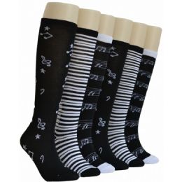240 Bulk Ladies KneE-High Socks 9-11 - Music