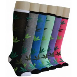 240 Bulk Ladies KneE-High Socks 9-11 - Leaves