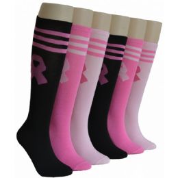 240 Bulk Ladies KneE-High Socks 9-11 - Ribbon, Stripes