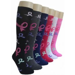 240 Bulk Ladies KneE-High Socks 9-11 - Ribbons