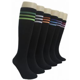 240 Bulk Ladies KneE-High Socks 9-11 - Assorted Stripes