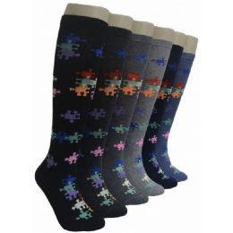 240 Bulk Ladies KneE-High Socks 9-11 - Jigsaw