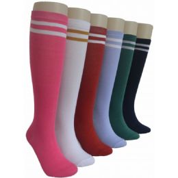 240 Bulk Ladies KneE-High Socks 9-11 - Solid, Stripes