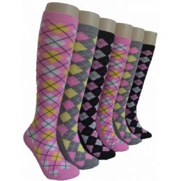 240 Bulk Ladies KneE-High Socks 9-11 - Argyle