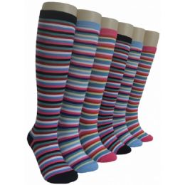 240 Bulk Ladies KneE-High Socks 9-11 - Thin Stripes