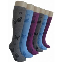 240 Bulk Ladies KneE-High Socks 9-11 - Butterfly