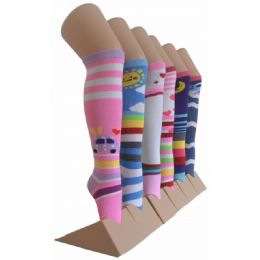 240 Bulk Girl's Knee High Socks Size 6-8 Stripes and Cartoons