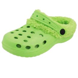 12 Bulk Green Kids Fur Lined Clog 6-Asst Size