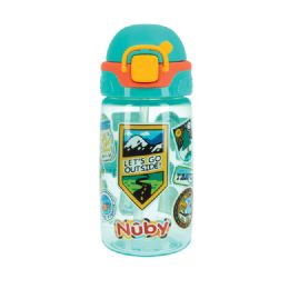12 Bulk Nuby Kids No Spill Flip-it Adventure and Travel Sticker Water Bottle with Soft Silicone Straw: 18+ Months, 14oz