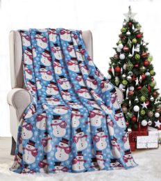 12 Bulk Micro Plush Warm Fleece Holiday Throw Blanket 50 X 60 Blue Snow Man