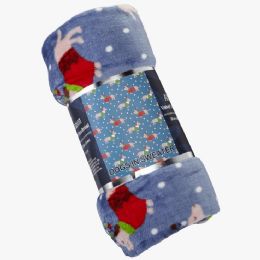 12 Bulk Micro Plush Warm Fleece Holiday Throw Blanket 50 X 60 Dogs In Sweaters