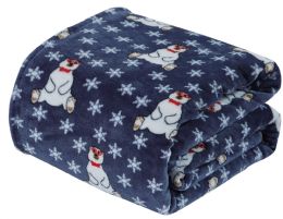 12 Bulk Micro Plush Warm Fleece Holiday Throw Blanket 50 X 60 Navy Polar Bear