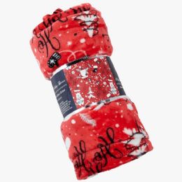 12 Bulk Micro Plush Warm Fleece Holiday Throw Blanket 50 X 60 Red Christmas Santa
