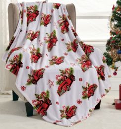 12 Bulk Micro Plush Warm Fleece Holiday Throw Blanket 50 X 60 Rustic Red Truck