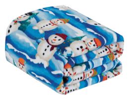 12 Bulk Micro Plush Warm Fleece Holiday Throw Blanket 50 X 60 White Snow Man