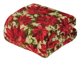 12 Bulk Micro Plush Warm Fleece Holiday Throw Blanket 50 X 60 Rustic POINSETTIA