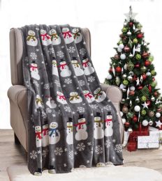 12 Bulk Micro Plush Warm Fleece Holiday Throw Blanket 50 X 60 Gray Snow Man