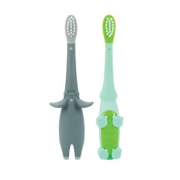 24 Bulk Nuby Toddler Training Toothbrush Set, Alligator & Elephant, 6+ Months