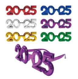 24 Bulk 2025 New Year Glassess In Assorted Glossy Colors