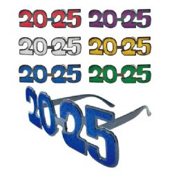24 Bulk 2025 New Year Glassess In Assorted Glittered Colors