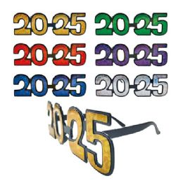 24 Bulk 2025 New Year Glassess In Assorted Patterned Colors