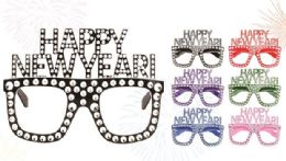 24 Bulk Happy New Year Party Glasses Diamond Studded