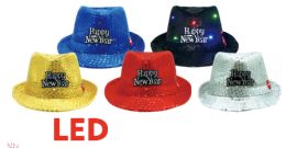 48 Bulk Sequin New Year Hats With Led Assorted Color
