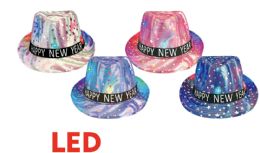 48 Bulk Star Pattern New Year Hats With Led In Assorted Color