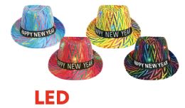 48 Bulk Crazy Pattern New Year Hats With Led In Assorted Color