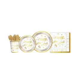 144 Bulk New Years Tableware Set In White And Gold