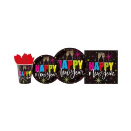 144 Bulk New Years Tableware Set In Asst. Colors