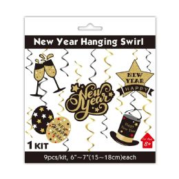 48 Bulk New Year Hannging Swirls Decor 9pc Set 5-7in