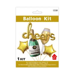 24 Bulk Cheers Gold Foil Balloon 5pc Set