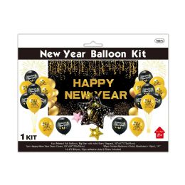 24 Bulk New Year Balloon Kit 22pc Set Gold+black