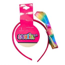 36 Bulk Stylin' Girls Headband With Rainbow Bow