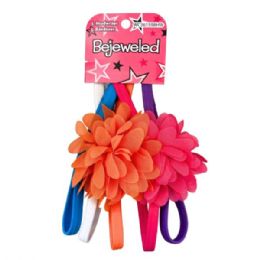 36 Bulk Bejeweled 5 Piece Hairband With Flowers In Assorted Colors