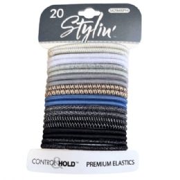 36 Bulk Stylin' 20 Piece Control Hold Premium Hair Elastics In Blue & Gray