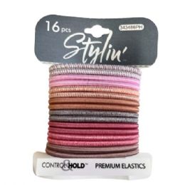 36 Bulk Stylin' 16 Piece Control Hold Premium Hair Elastics In Pink Tones
