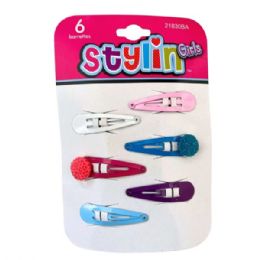 36 Bulk Stylin' Girls 6 Piece Barrettes In Assorted Colors
