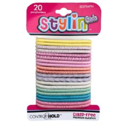 36 Bulk Stylin' Girls 20 Piece Clasp Free Premium Elastics Ponyholders In Assorted Colors